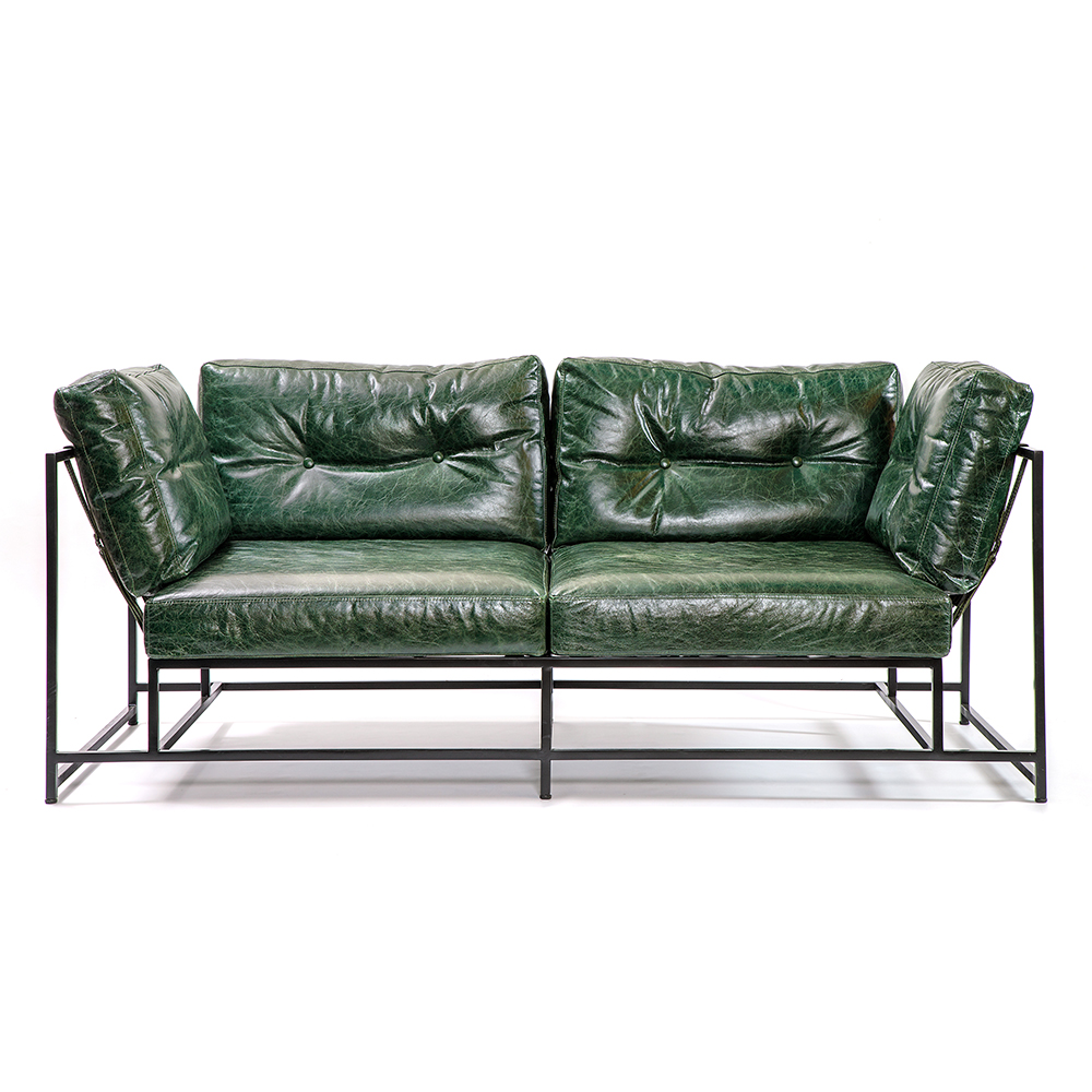Диван Лофт Натуральная Винтажная кожа Зеленый Two Seat Encounter Leather Sofa