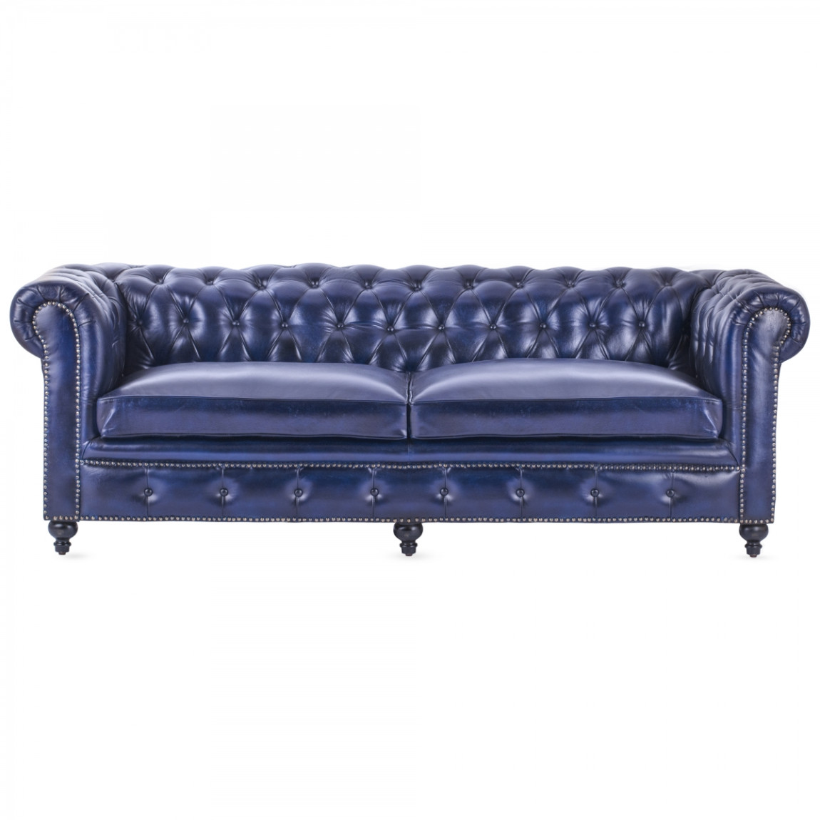 Диван Честерфилд синяя натуральная кожа