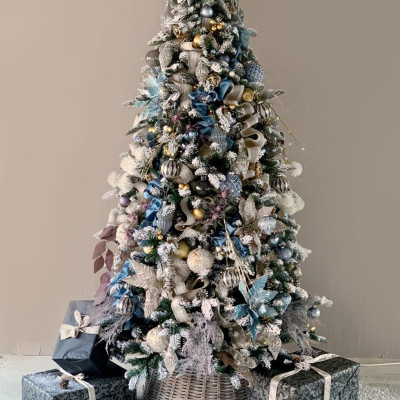 Дизайнерская Ель Голубой и Бежевый Декор Blue and Beige Decor