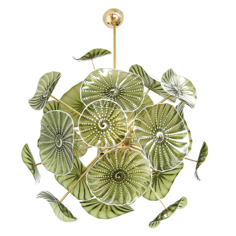 Дизайнерская Люстра Зеленое Стекло Модерн середины ХХ века Murano Hand Blown Chartreuse Green Glass Chandelier