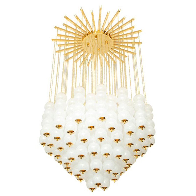 Дизайнерская Люстра Модерн середины ХХ века Flushmount Murano White Glass and Brass Ceiling Light