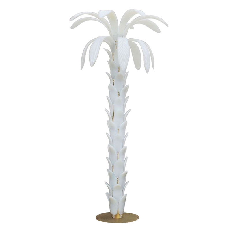 Дизайнерская Торшер Пальма из Белого Стекла Модерн ХХ века Murano Glass Palm-Shaped Floor Lamp