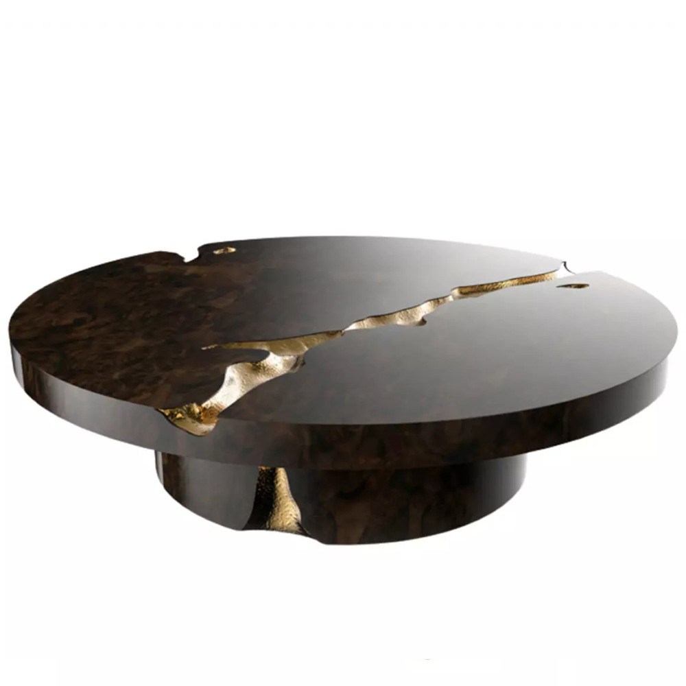 Дизайнерский журнальный стол круглый с декоративным расколом в центре стола Flaming