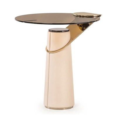 Дизайнерский журнальный стол с круглой столешницей из бронзированного стекла Honor Side Table