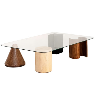 Дизайнерский журнальный стол с прозрачной столешницей и ножками в форме геометрических фигур Pytusin