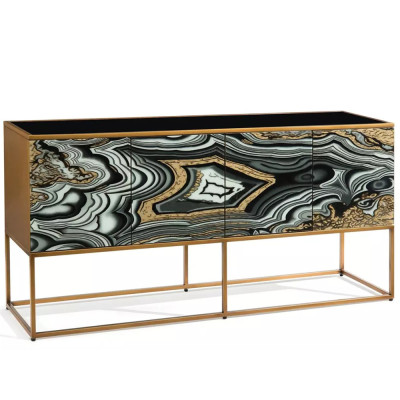 Дизайнерский комод с 4-мя дверцами в черно-золотых тонах Calista