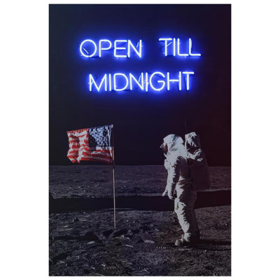 Дизайнерский Постер Неоновый светящийся Moon Landing