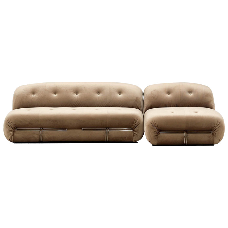 Дизайнерский угловой диван с велюровой светло-коричневой обивкой Fosse Sofa