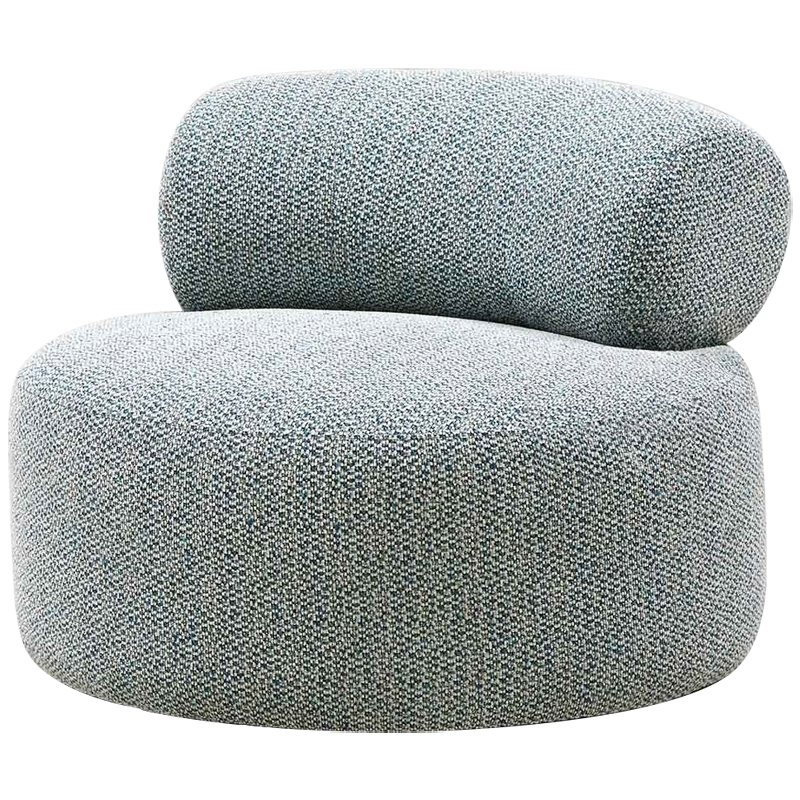 Дизайнерское круглое мягкое кресло в голубой пестрой обивке Roux Round Armchair