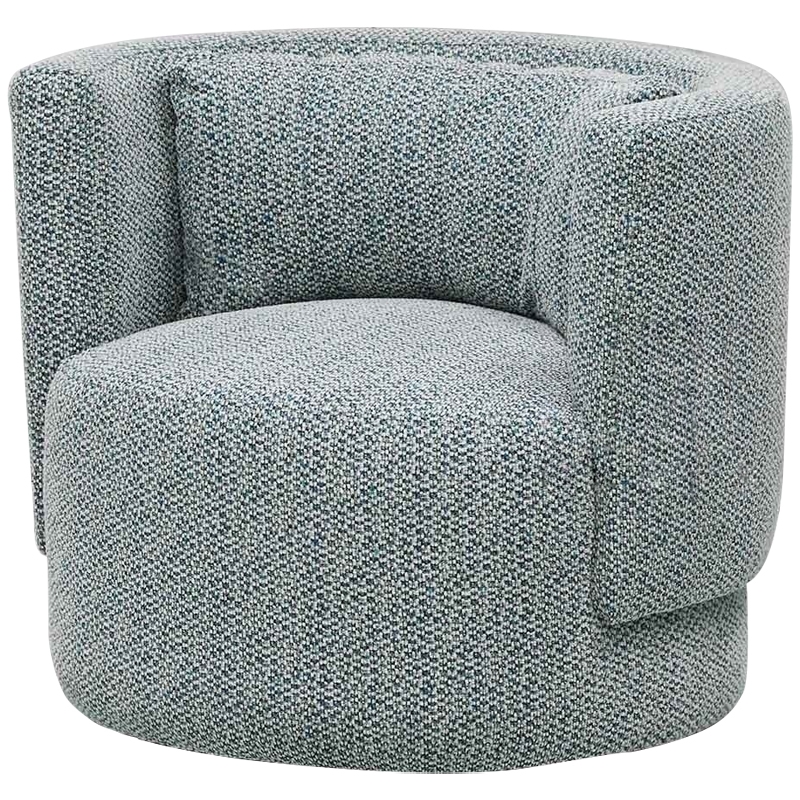Дизайнерское мягкое кресло с круглой мягкой спинкой в голубой пестрой обивке Roux Round Armchair