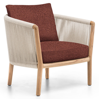Дизайнерское уличное кресло из массива дерева с веревочной спинкой BOBOLI Armchair