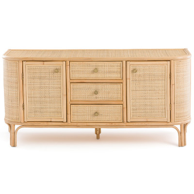 Длинный комод из ротанга с дверцами и ящиками Simone Rattan Chest of Drawers