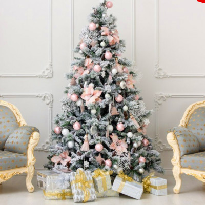 Ель Дизайнерская Розовый декор Christmas Tree Black Pink Fowers