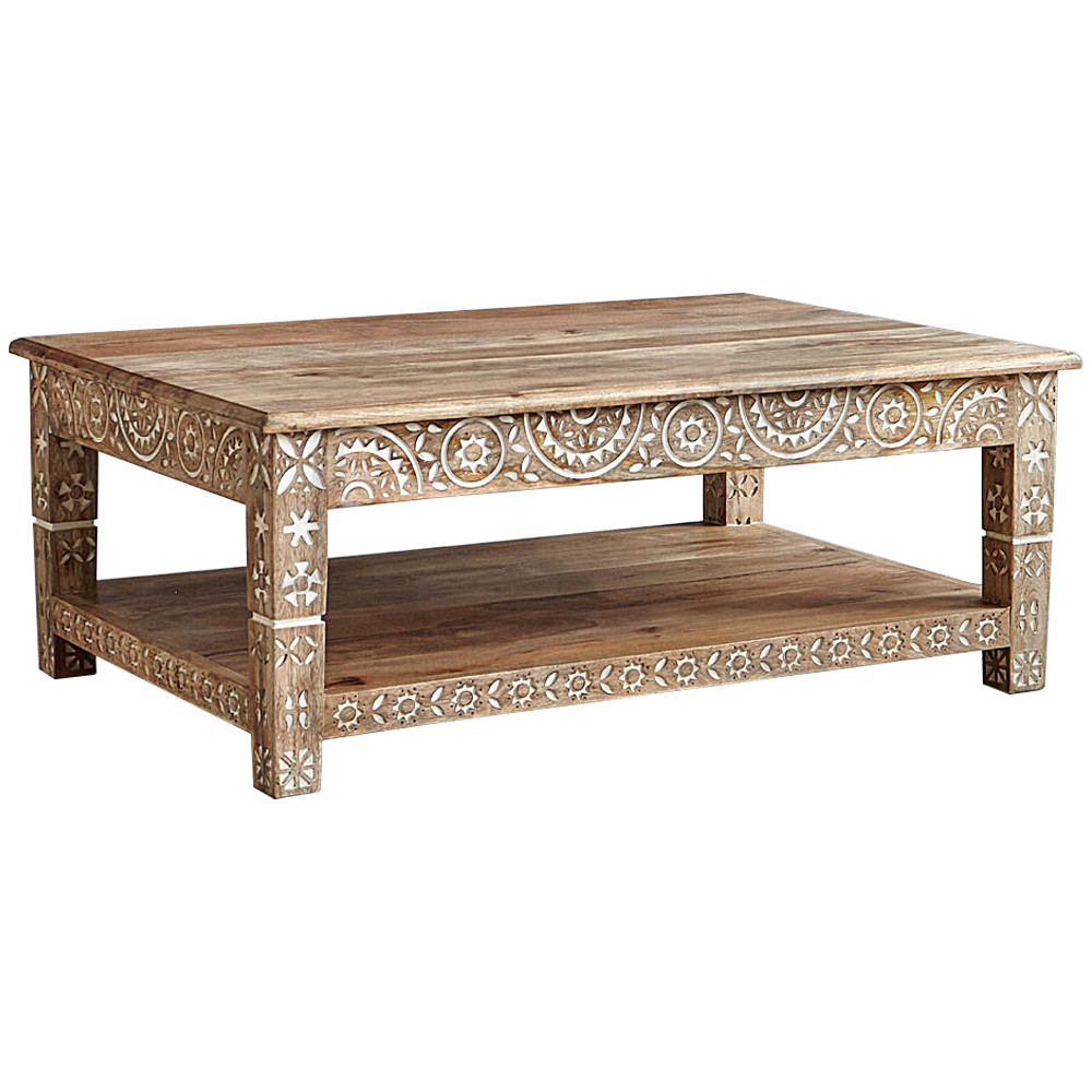 Журнальный стол из массива манго с резьбой Agota Coffee Table