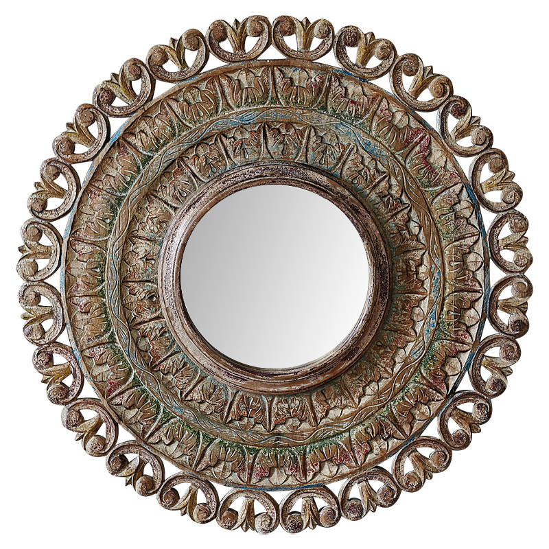 Зеркало в резной раме Manjula Grey Mango Carved Mirror