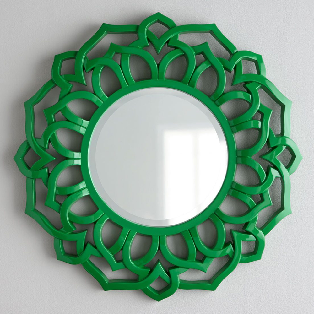 Зеркало круглое в ажурной зеленой раме Green Floral Pattern