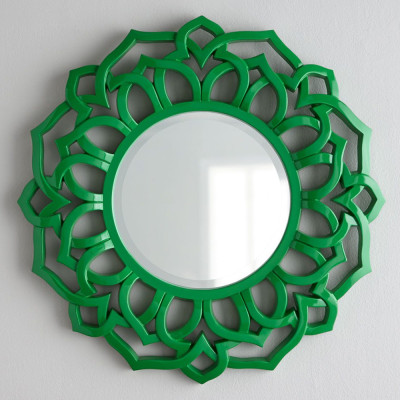 Зеркало круглое в ажурной зеленой раме Green Floral Pattern