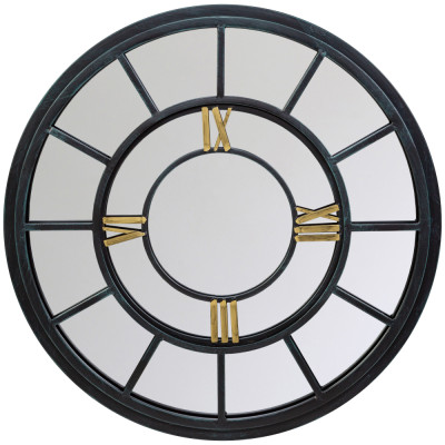 Зеркало настенное в чёрной металлической раме в виде часов Mirror Tower Clock