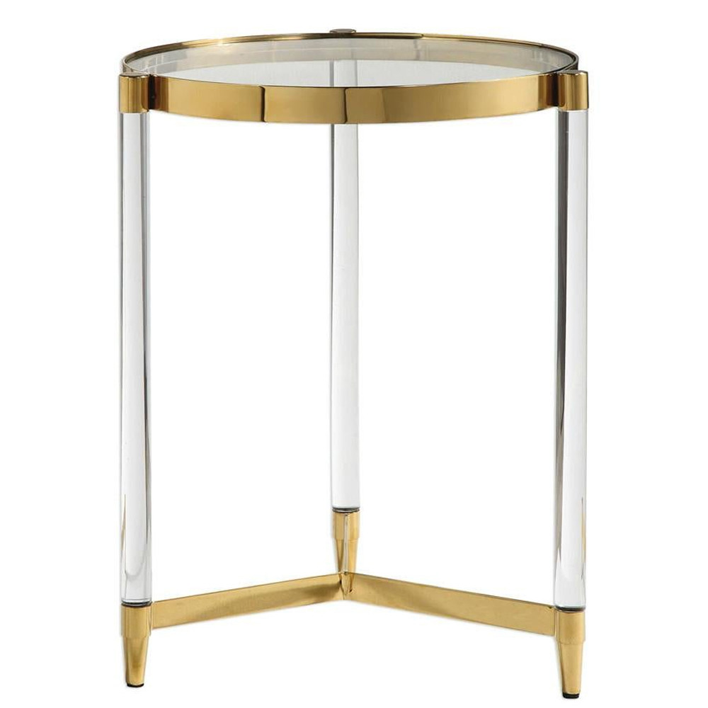 Золотой приставной столик с круглой стеклянной столешницей Weightless Table