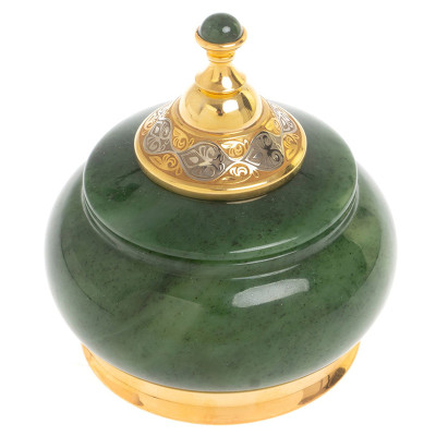 Икорница с крышкой с гравировкой из натурального камня Нефрит Decorative Cavair Dishes