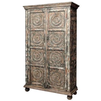 Индийский шкаф с орнаментом резьба из дерева Indian Antique Furniture