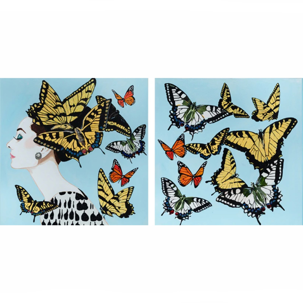 Картина Audrey Diptych With Butterfly Swarm on Beau Blue