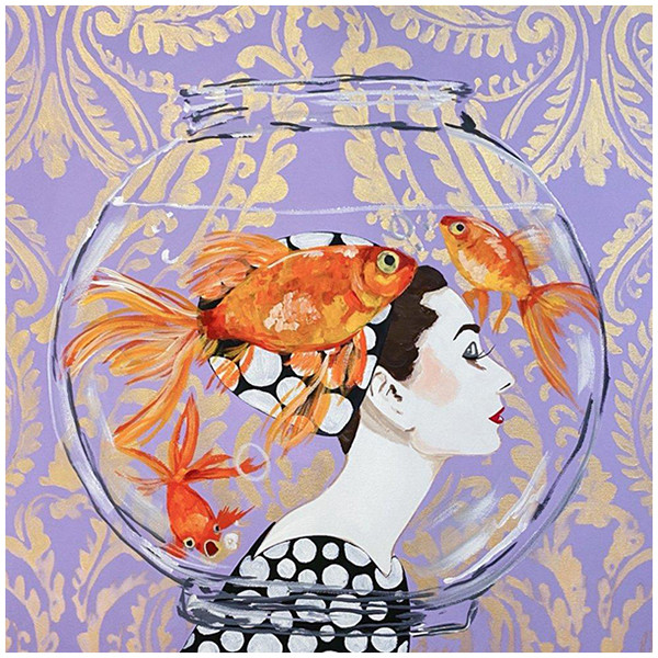 Картина Audrey Fishbowl on Lavender Damask Background
