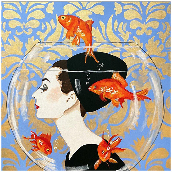 Картина Audrey Fishbowl on Periwinkle Damask Background