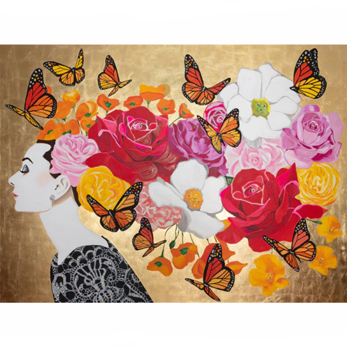 Картина Audrey With Embellished Lace Dress on Gold Leaf