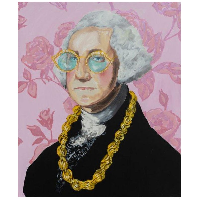 Картина George Washington with Donkey Rope and Pink Floral Background