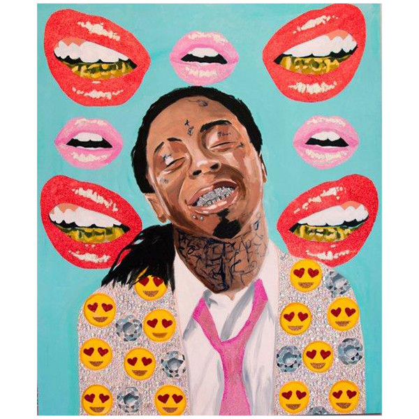 Картина Lil Wayne with Diamonds and Emoji Jacket on Grills Background