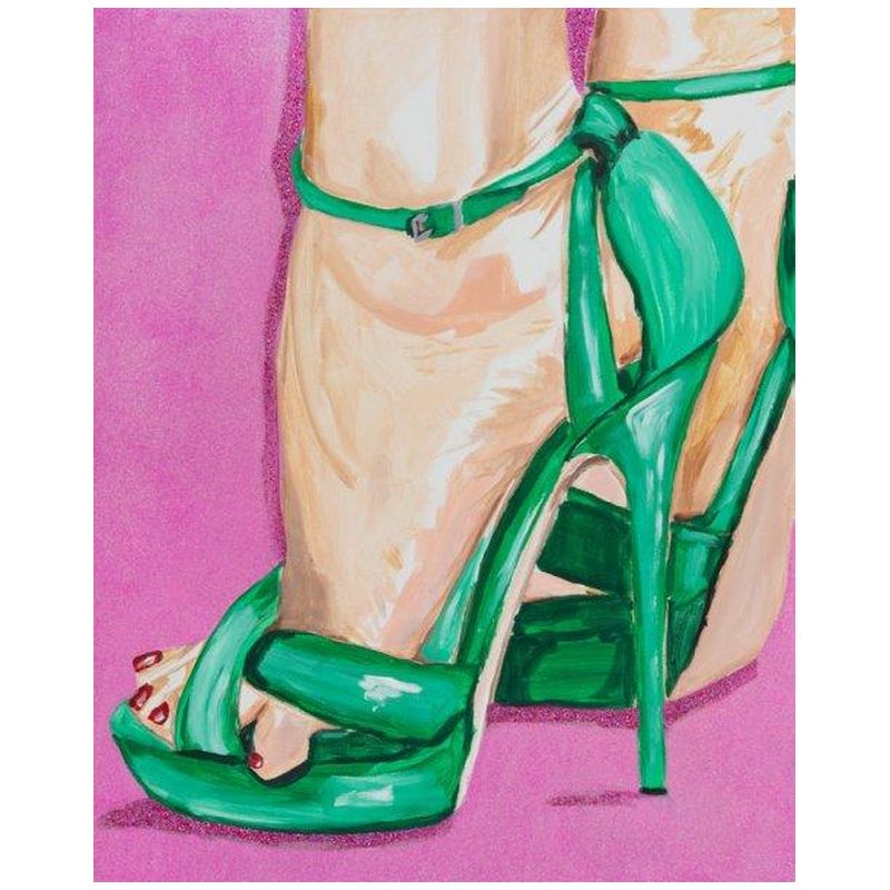 Картина Portrait of Feet with Black Heels, Red Toe Nail Polish, and Turquoise Glitter Background