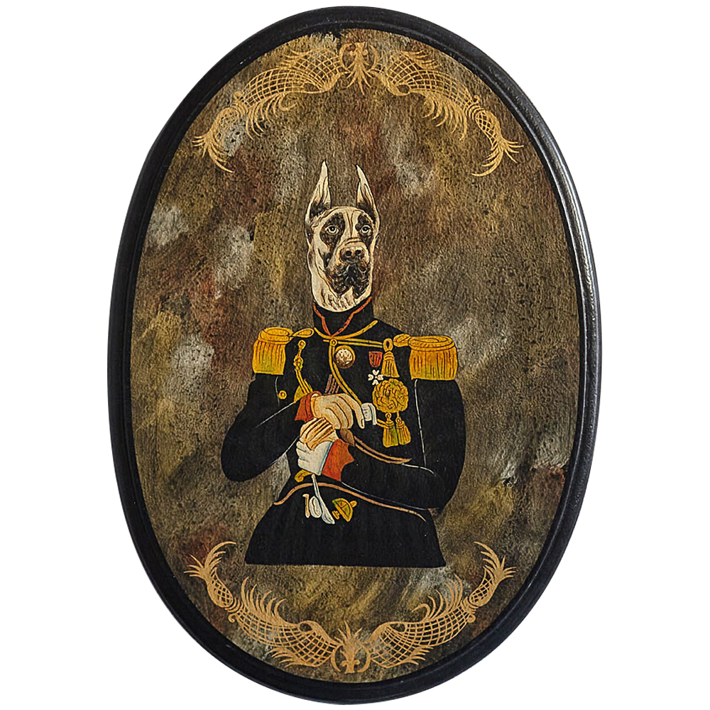 Картина в овальной раме Chinoiserie Great Dane Dog Portrait