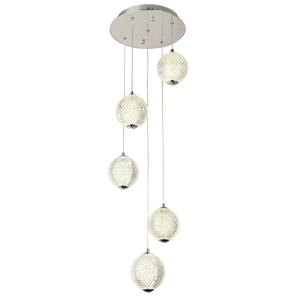 Каскадная люстра с 5-ю плафонами из акрила в виде шара Felice Chandelier Chrome