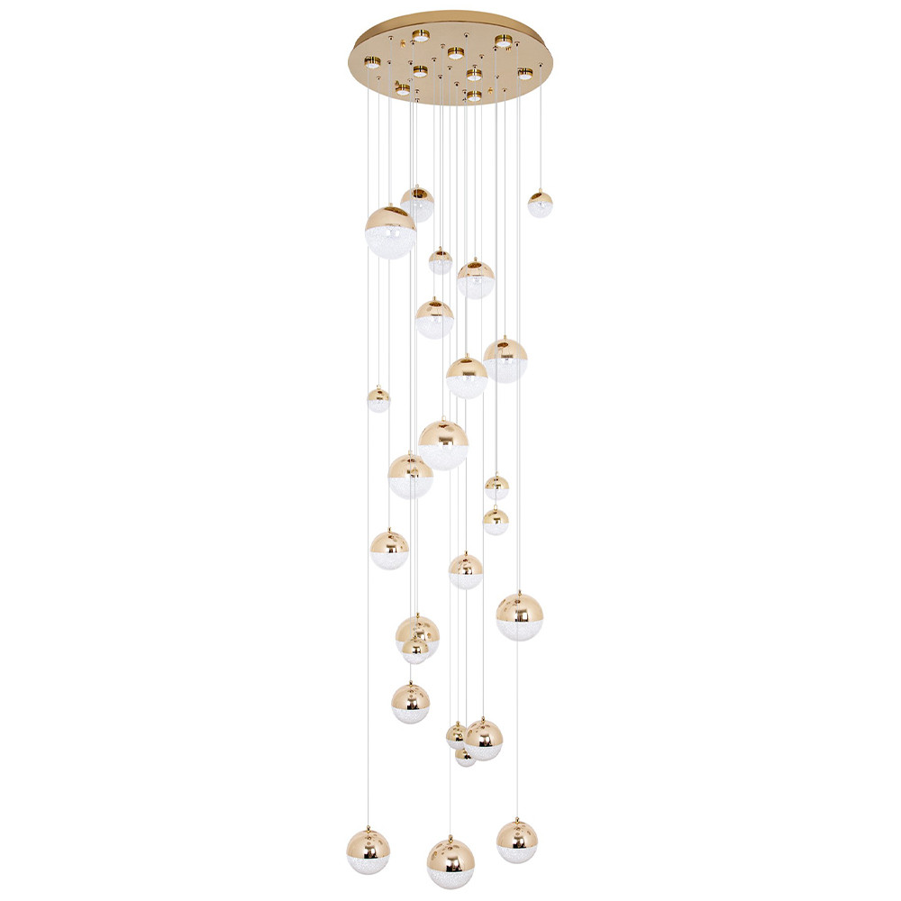 Каскадная люстра с плафонами в виде хрустальных сфер Esme Sphere Crystal Brass Cascade Chandelier 25