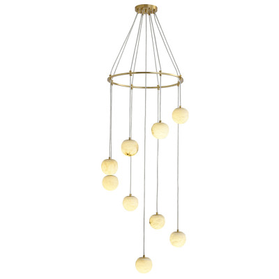 Каскадный Cветильник 9 подвесок Шариков из натурального мрамора Nine Marble Balls Lamp