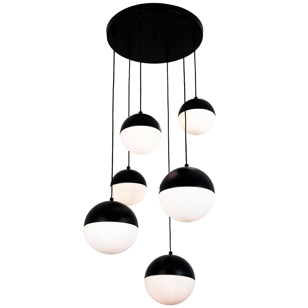 Каскадный светильник с 6-ю плафонами шары Ponzio Flos Cascade  Black Sphere Hanging Lamp