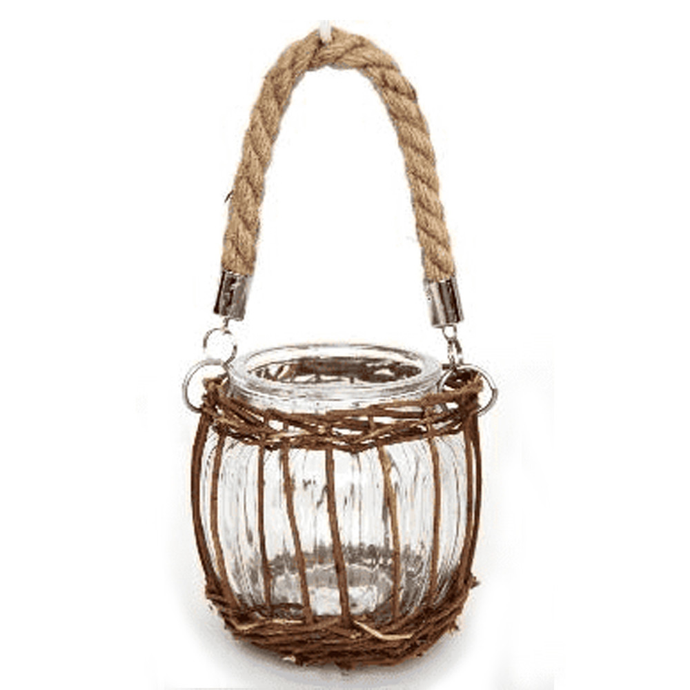 Кашпо стеклянное в плетёной корзине Basket