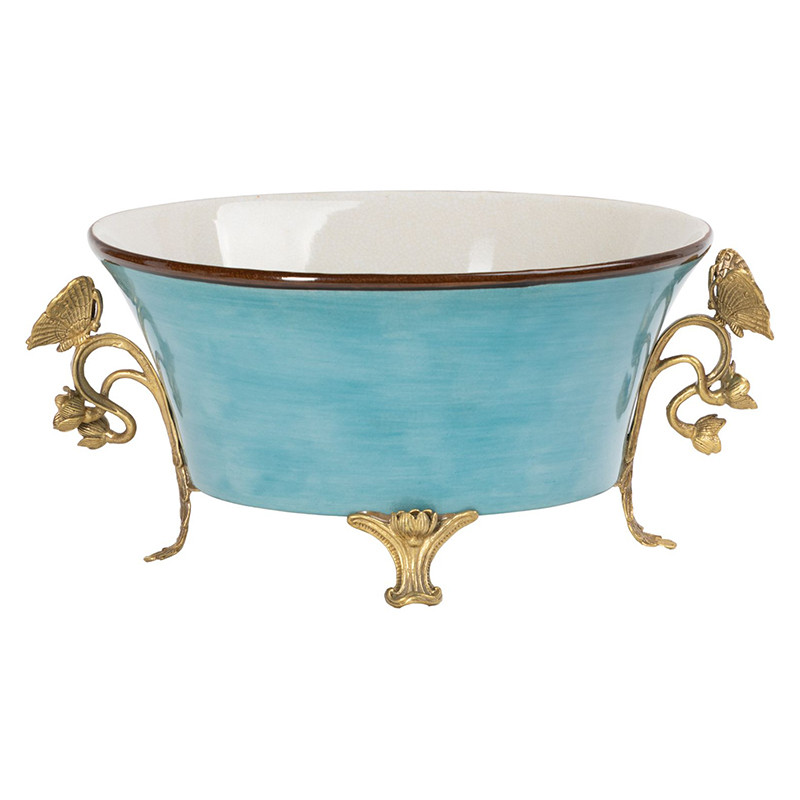 Кашпо цвет голубой с бронзовыми ручками Butterfly