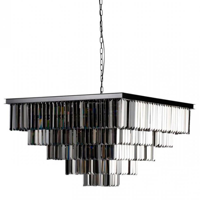 Квадратная Люстра Odeon Black iron Five layers Серое Стекло 80х80