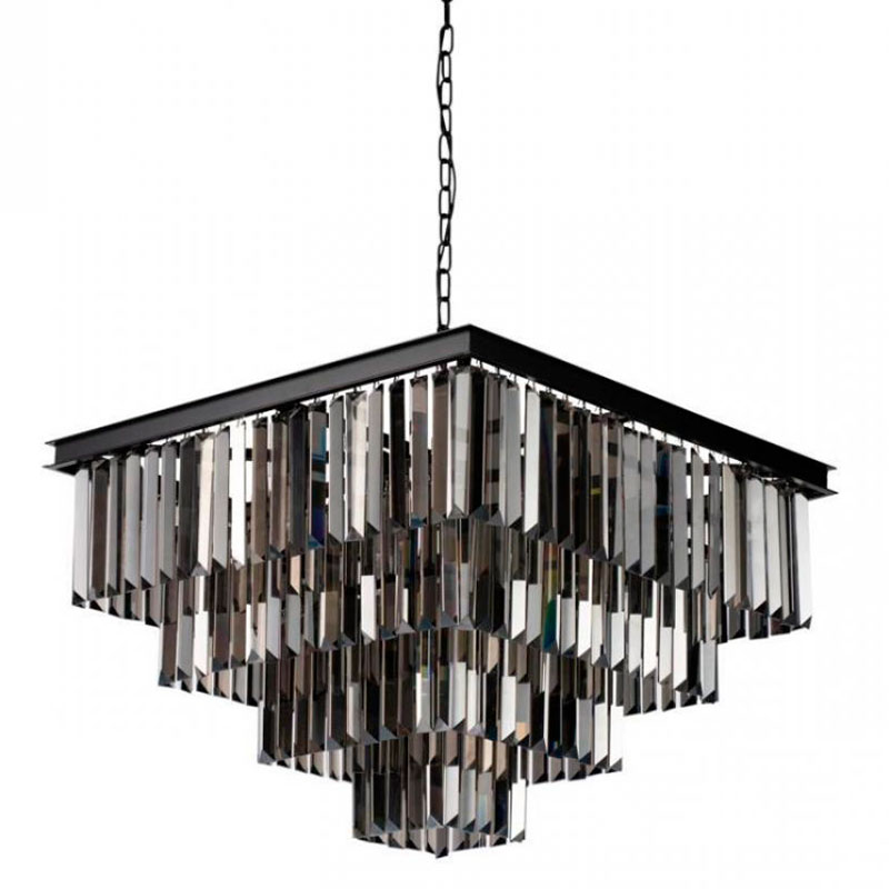 Квадратная Люстра Odeon Black iron Four layers Серое Стекло 60х60