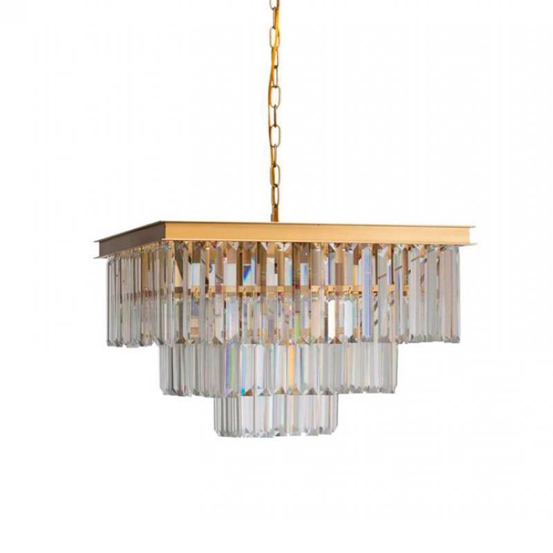 Квадратная Люстра Odeon GOLD iron Three Layers Прозрачное Стекло 50х50