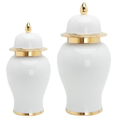 Китайская чайная ваза с крышкой белый с золотом