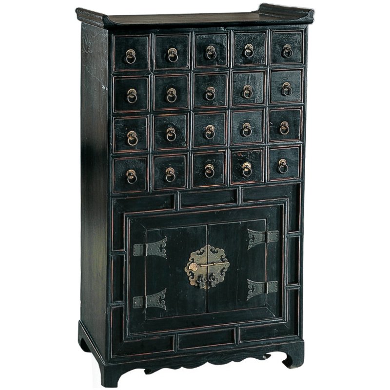 Китайский черный комод с маленькими выдвижными ящиками Strongbox