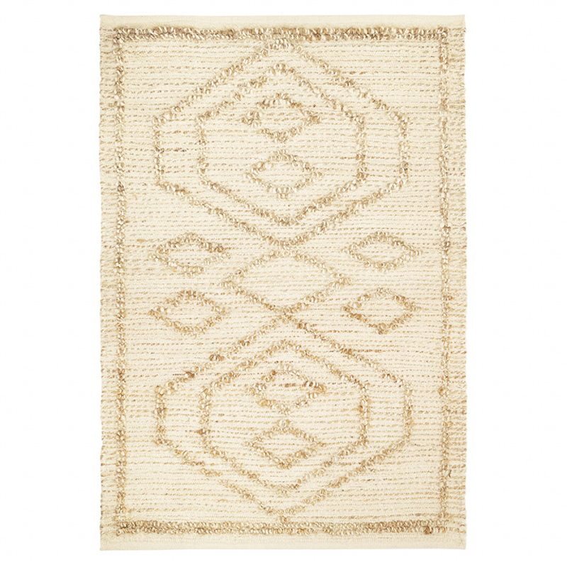 Ковер бежевого цвета из джута и переработанного хлопка с узором Hexagon