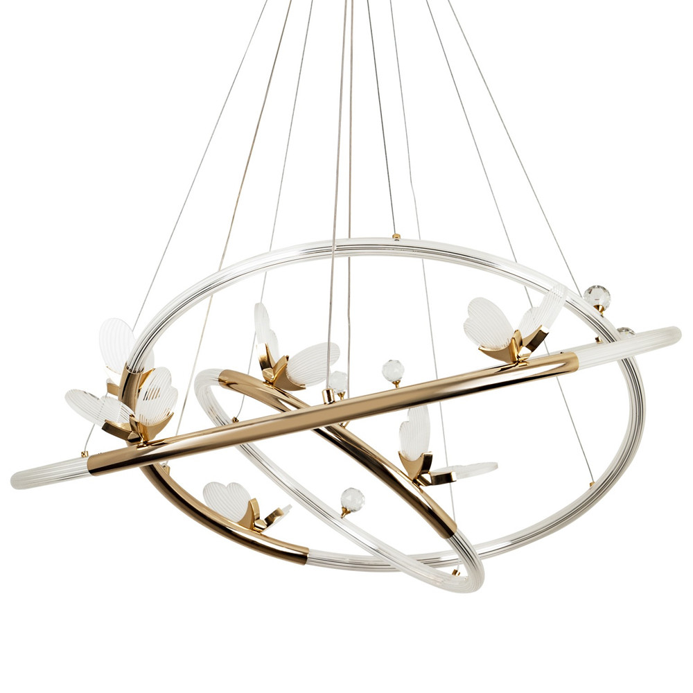 Кольцевая люстра с декором в виде бабочек Glass Butterflies Three Rings Chandelier
