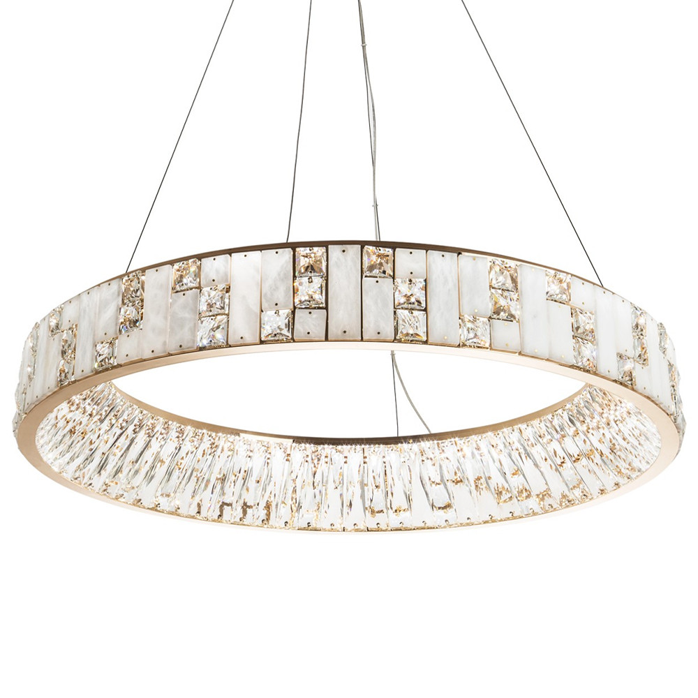 Кольцевая люстра с декором из мрамора и хрусталя Dione Ring Marble Crystal Chandelier