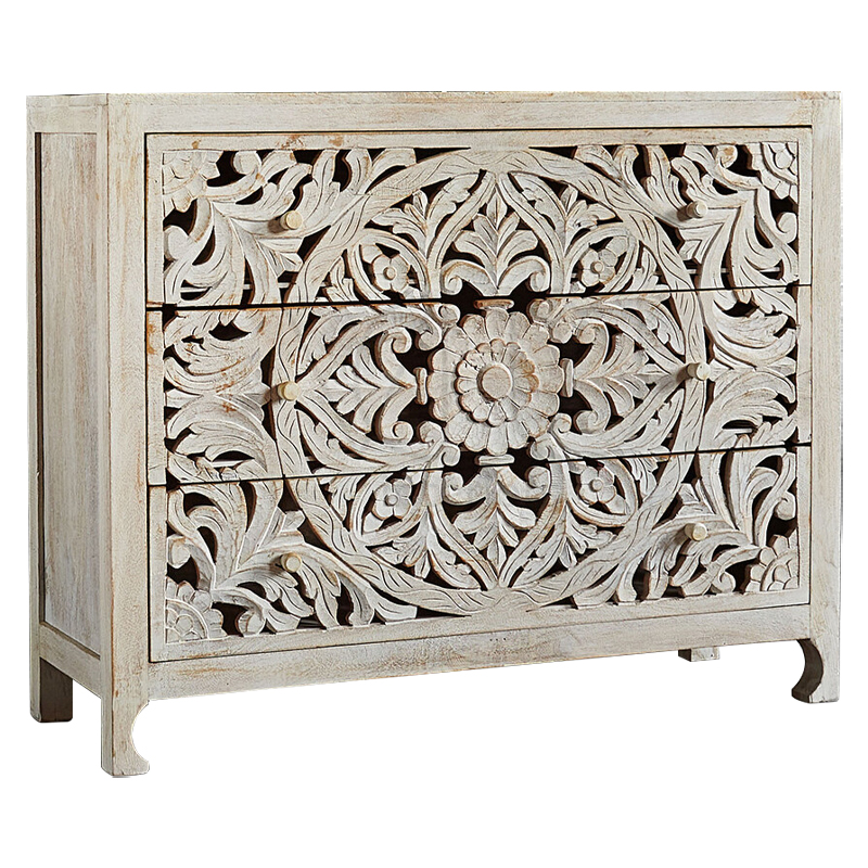 Комод Indian Antique White Furniture Chest of Drawers Kailash белый