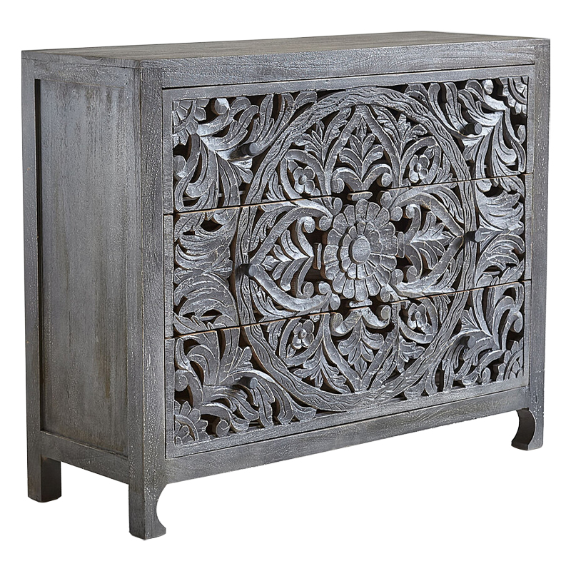 Комод Indian Antique White Furniture Chest of Drawers Kailash серый