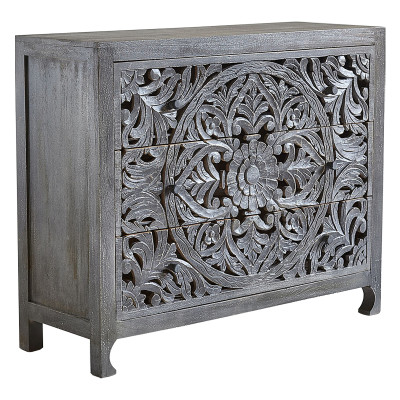Комод Indian Antique White Furniture Chest of Drawers Kailash серый